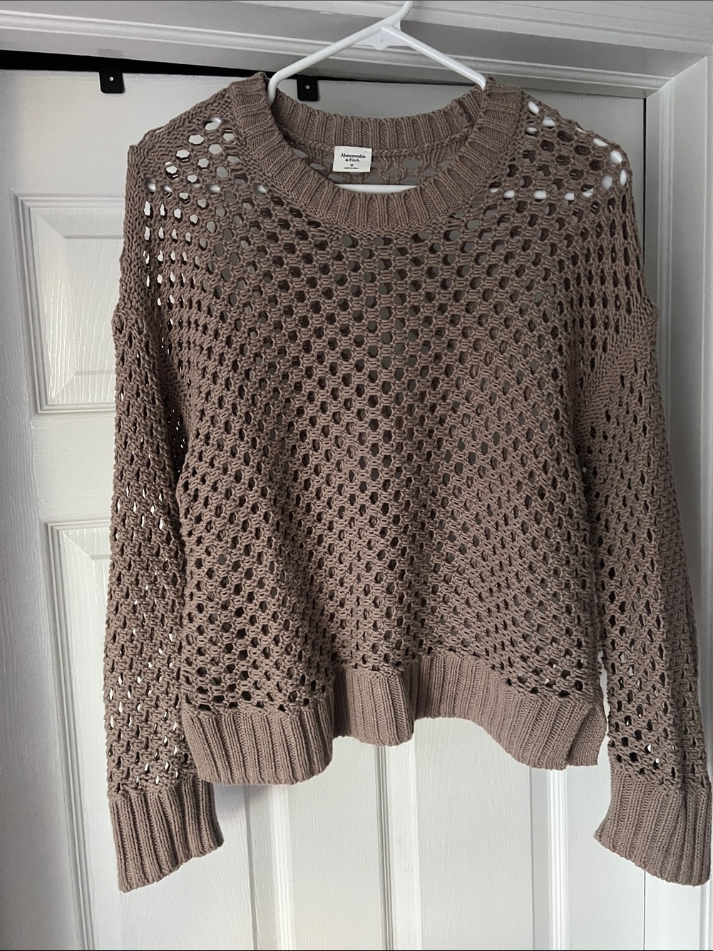 Abercrombie & Fitch Open-Knit Taupe Crew Sweater